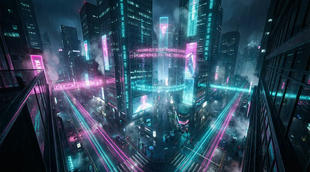 遇龙在线观看 竖屏短剧平台首页背景 - 赛博朋克都市夜景